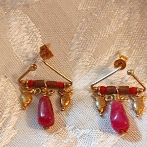 Vintage Victorian Inspired Handmade OX BLOOD RED CORAL Ganets Gold Plated